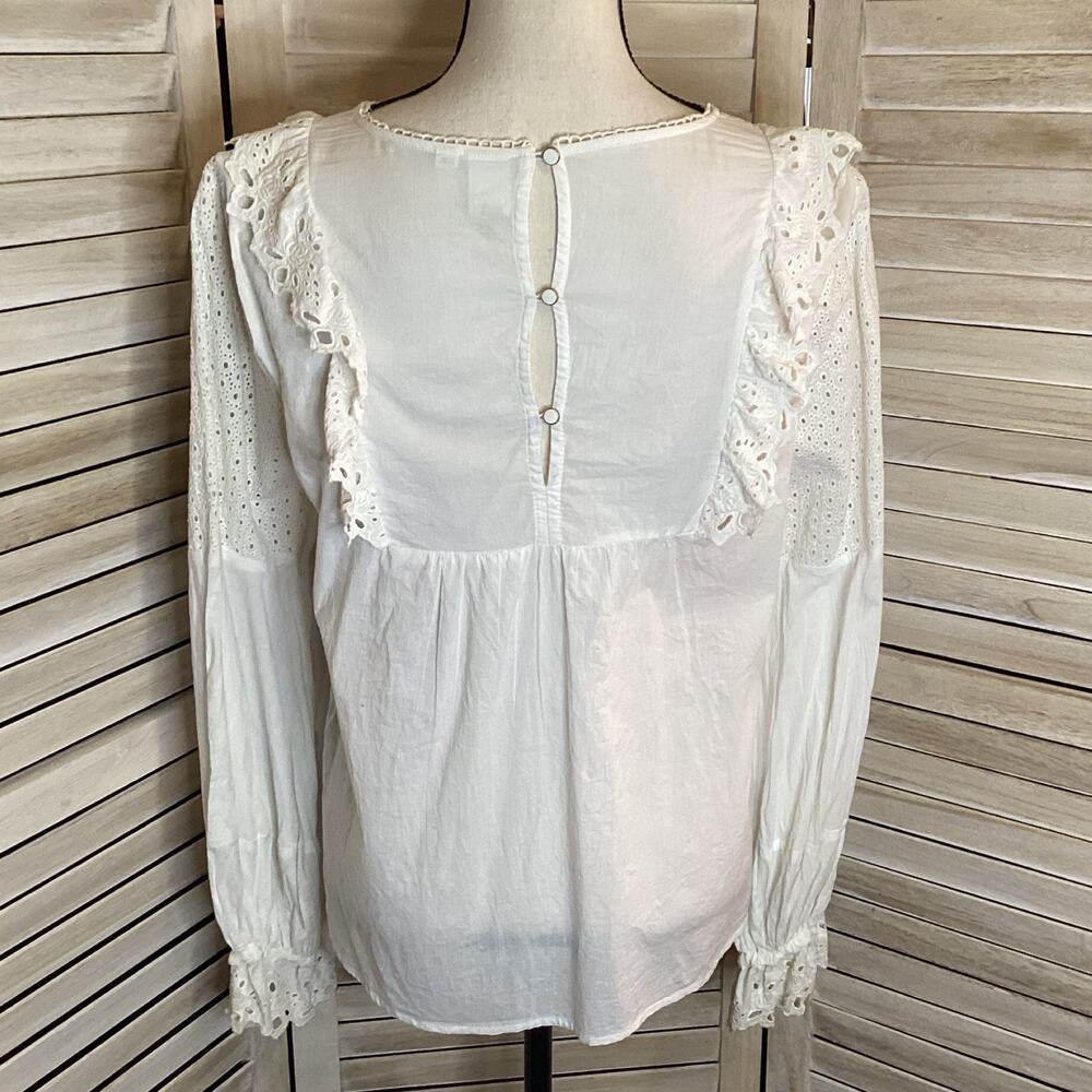Anthropologie Seen Worn Kept Ivory Eyelet Ruffle 100% Cotton Blouse M - Picture 6 of 11